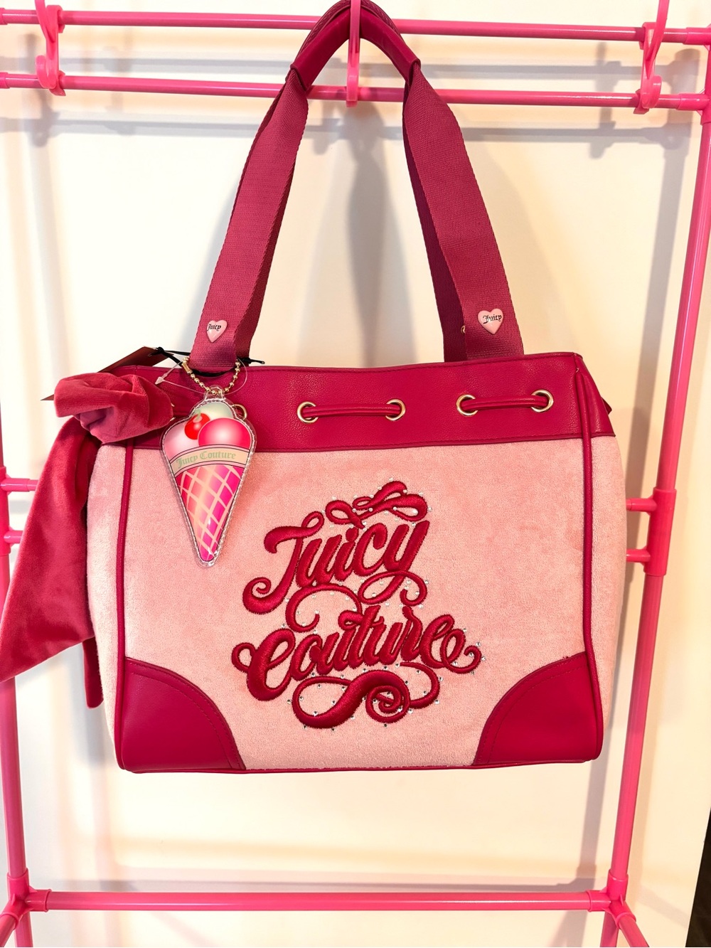 Juicy Couture Ice Cream Tote Bag Two-Tone Pink Shoulder Bag NWT